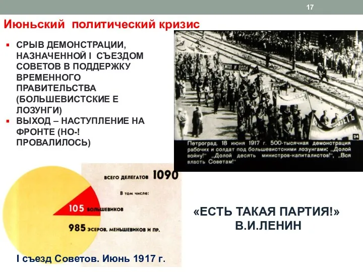 Июньский политический кризис I съезд Советов. Июнь 1917 г. СРЫВ ДЕМОНСТРАЦИИ, НАЗНАЧЕННОЙ