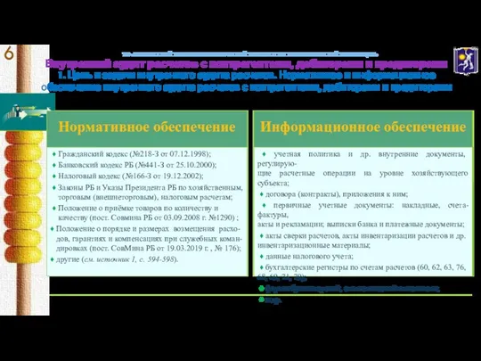 УО «БЕЛОРУССКИЙ ТОРГОВО-ЭКОНОМИЧЕСКИЙ УНИВЕРСИТЕТ ПОТРЕБИТЕЛЬСКОЙ КООПЕРАЦИИ» Внутренний аудит расчетов с контрагентами, дебиторами