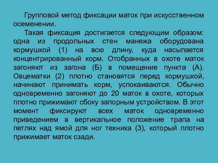 Групповой метод фиксации маток при искусственном осеменении. Такая фиксация достигается следующим образом: