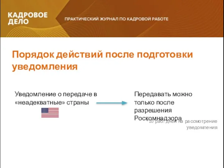 Порядок действий после подготовки уведомления Уведомление о передаче в «неадекватные» страны Передавать