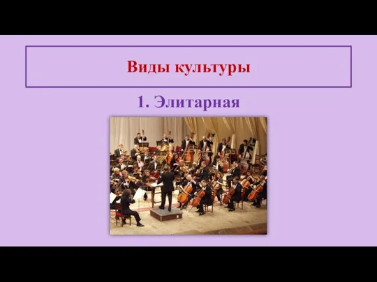 Виды культуры 1. Элитарная