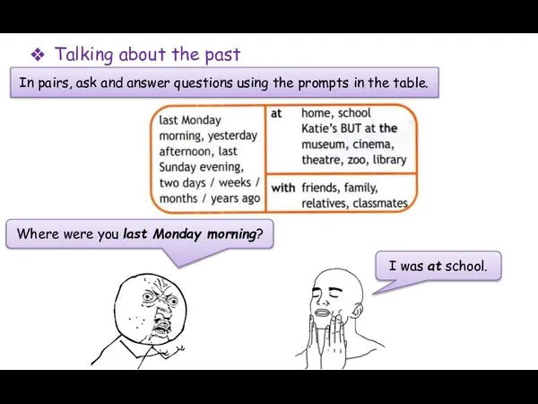 In pairs, ask and answer questions using the prompts in the table.