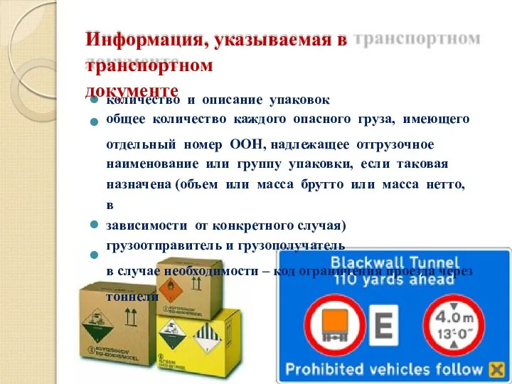 ⚫ ⚫ ⚫ ⚫ количество и описание упаковок общее количество каждого опасного