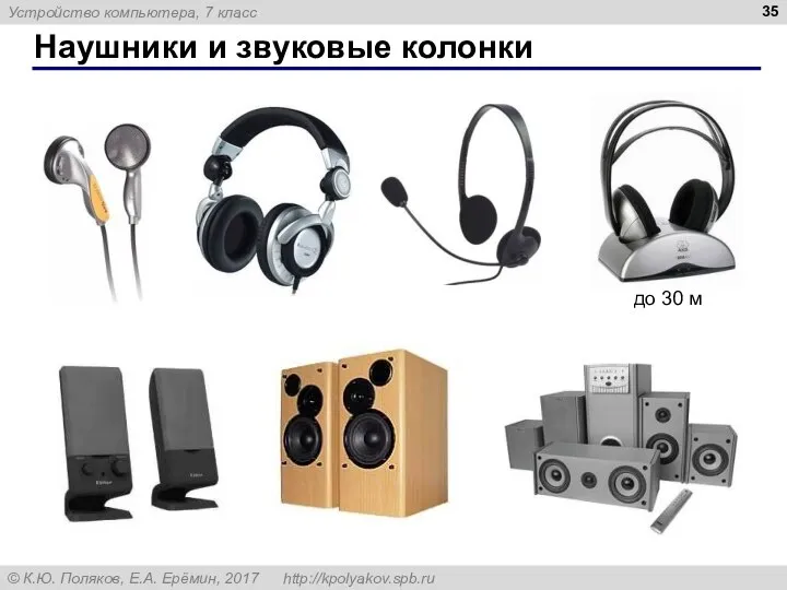 Наушники и звуковые колонки до 30 м