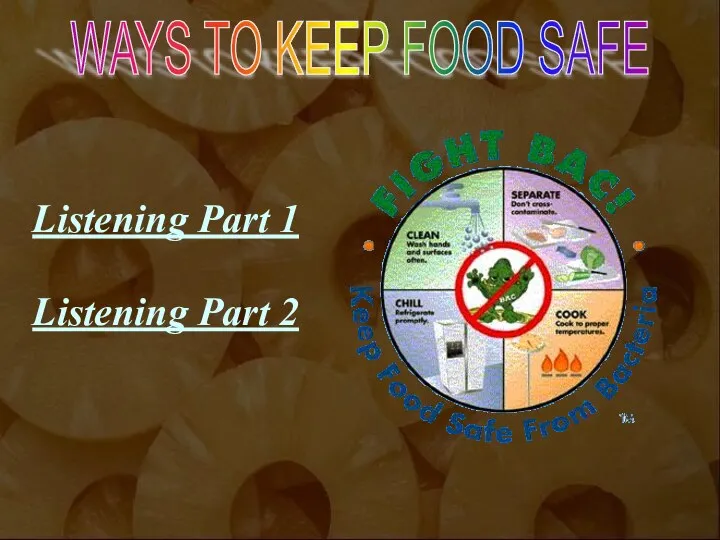 Listening Part 1 Listening Part 2 WAYS TO KEEP FOOD SAFE