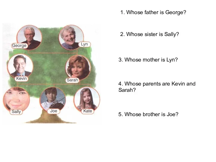 1. Whose father is George? 2. Whose sister is Sally? 3. Whose