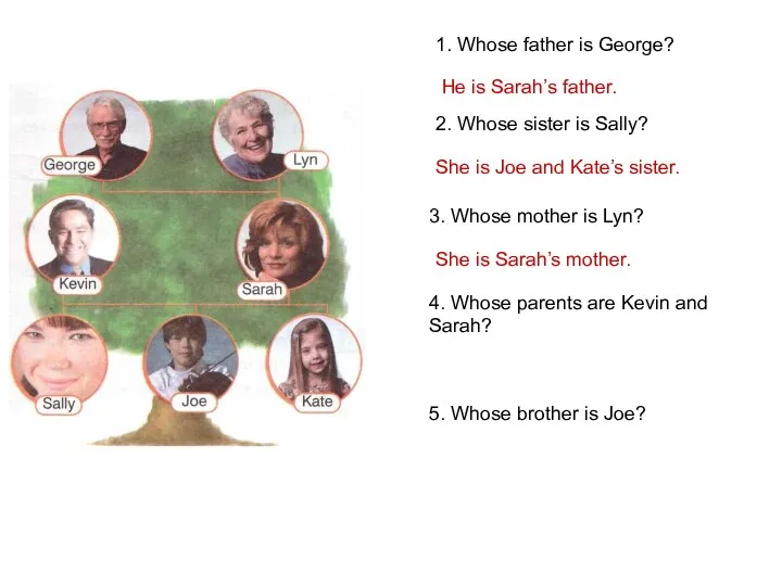 1. Whose father is George? He is Sarah’s father. 2. Whose sister