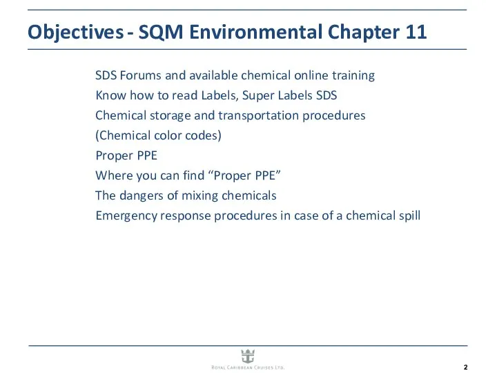 Objectives - SQM Environmental Chapter 11 SDS Forums and available chemical online