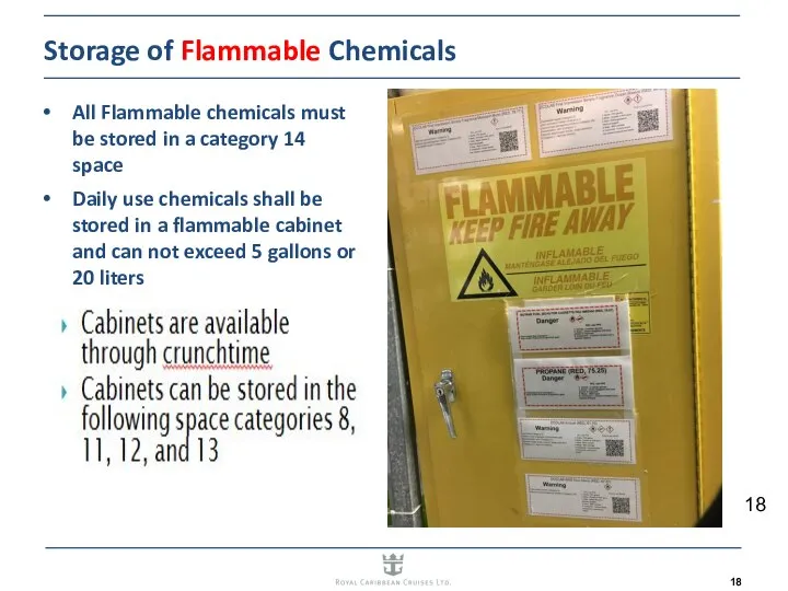 Storage of Flammable Chemicals All Flammable chemicals must be stored in a