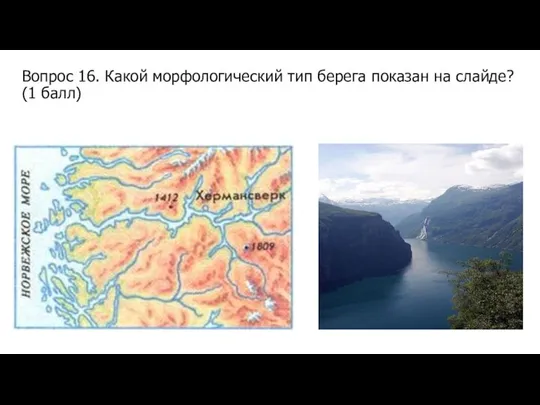 Вопрос 16. Какой морфологический тип берега показан на слайде? (1 балл)