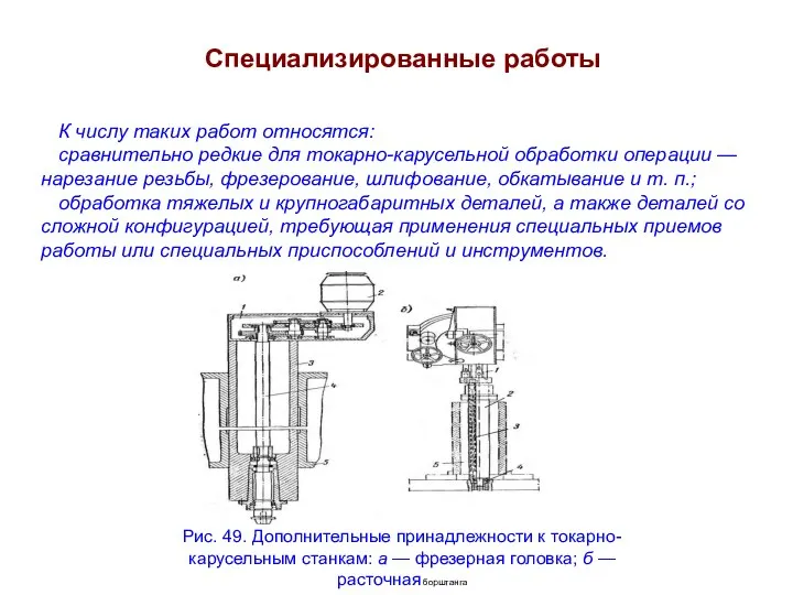 Специализированные работы К числу таких работ относятся: сравнительно редкие для токарно-карусельной об­работки