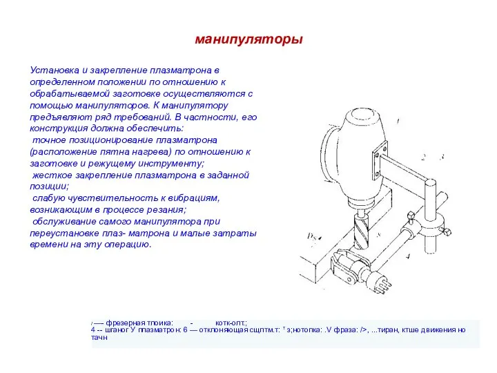 манипуляторы Установка и закрепление плазматрона в определенном положе­нии по отношению к обрабатываемой