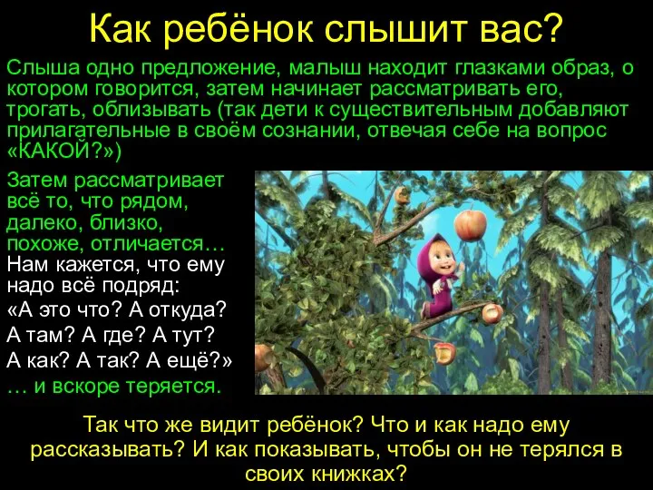 Как ребёнок слышит вас? Слыша одно предложение, малыш находит глазками образ, о