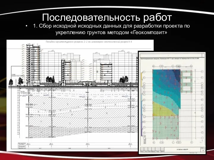 Последовательность работ 1. Сбор исходной исходных данных для разработки проекта по укреплению грунтов методом «Геокомпозит»