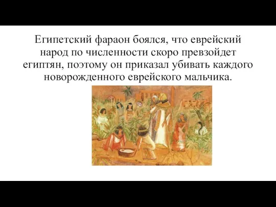 Египетский фараон боялся, что еврейский народ по численности скоро превзойдет египтян, поэтому