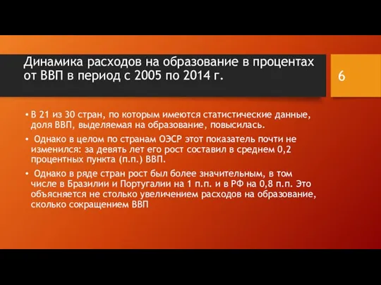 Динамика расходов на образование в процентах от ВВП в период с 2005