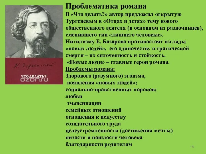 Проблематика романа В «Что делать?» автор предложил открытую Тургеневым в «Отцах и