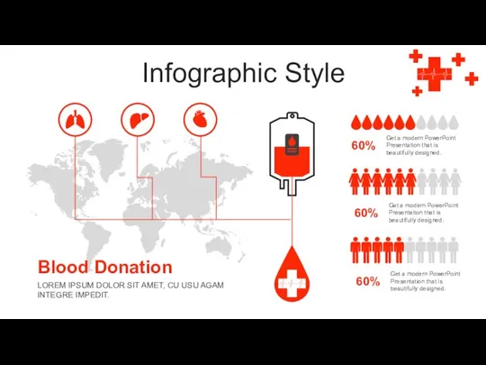 Infographic Style Blood Donation LOREM IPSUM DOLOR SIT AMET, CU USU AGAM INTEGRE IMPEDIT.