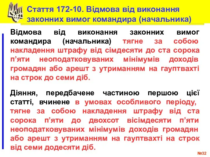 № .. Відмова від виконання законних вимог командира (начальника) тягне за собою