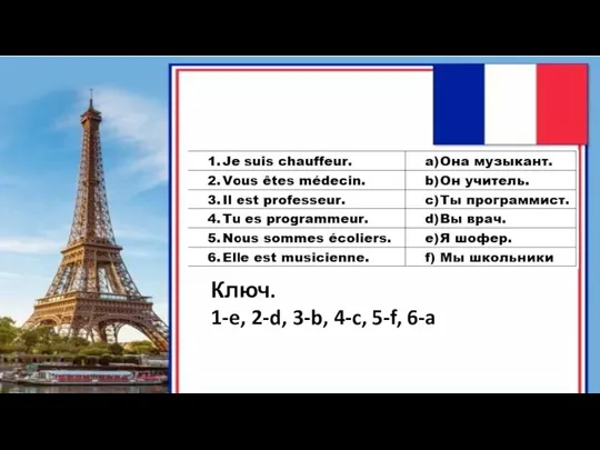 Ключ. 1-e, 2-d, 3-b, 4-c, 5-f, 6-a