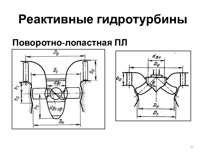 Реактивные гидротурбины Поворотно-лопастная ПЛ Диагональная Д