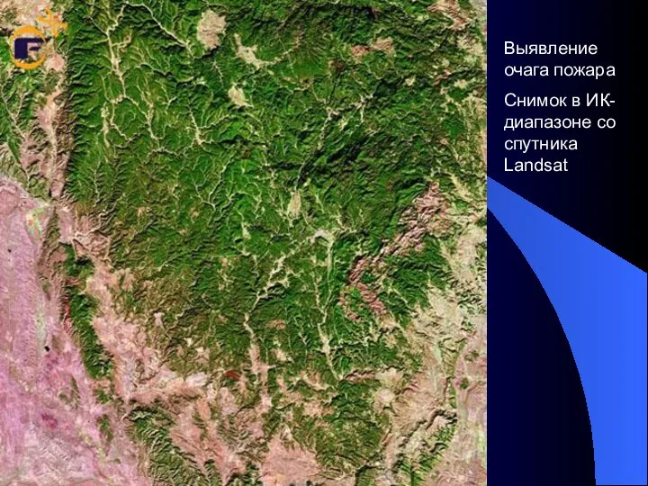 Выявление очага пожара Снимок в ИК-диапазоне со спутника Landsat