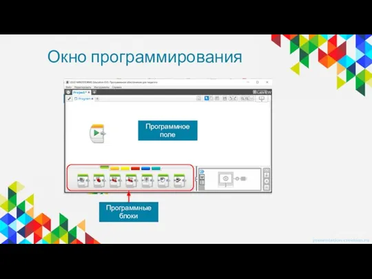Окно программирования Программное поле Программные блоки