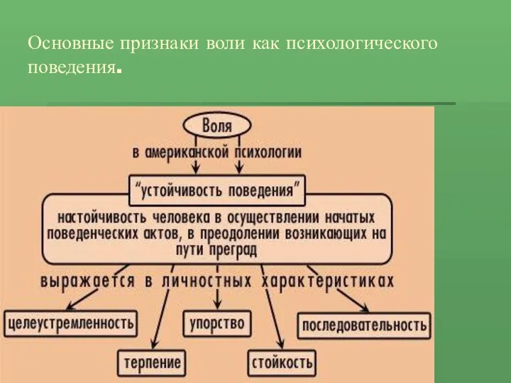 Основные признаки воли как психологического поведения.