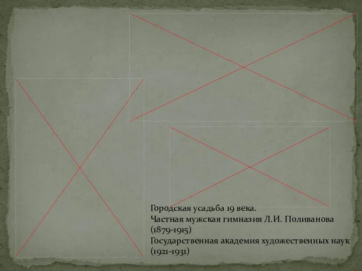 Городская усадьба 19 века. Частная мужская гимназия Л.И. Поливанова (1879-1915) Государственная академия художественных наук (1921-1931)