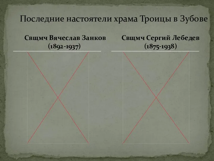 Свщмч Вячеслав Занков (1892-1937) Последние настоятели храма Троицы в Зубове Свщмч Сергий Лебедев (1875-1938)