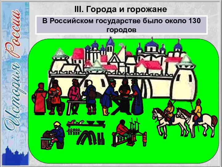 III. Города и горожане В Российском государстве было около 130 городов