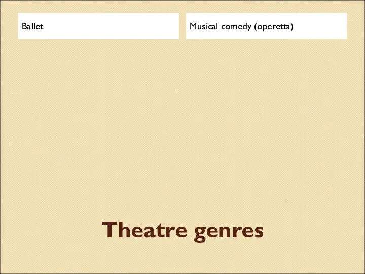 Theatre genres Ballet Musical comedy (operetta)