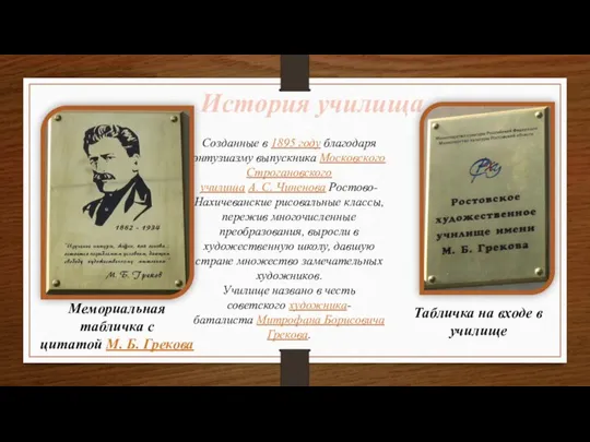 История училища Созданные в 1895 году благодаря энтузиазму выпускника Московского Строгановского училища