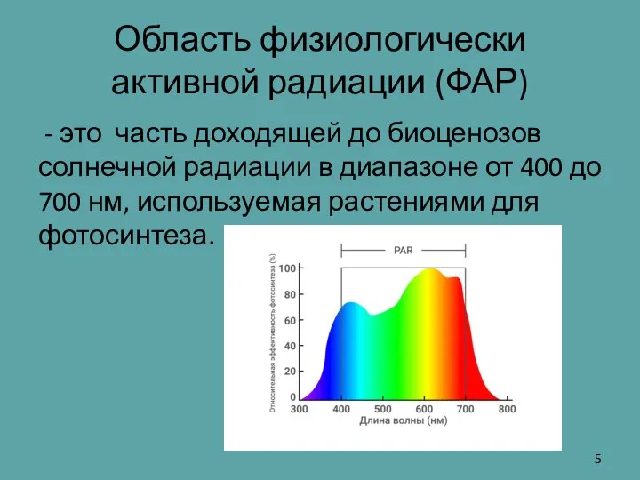 Область физиологически активной радиации (ФАР) - это часть доходящей до биоценозов солнечной