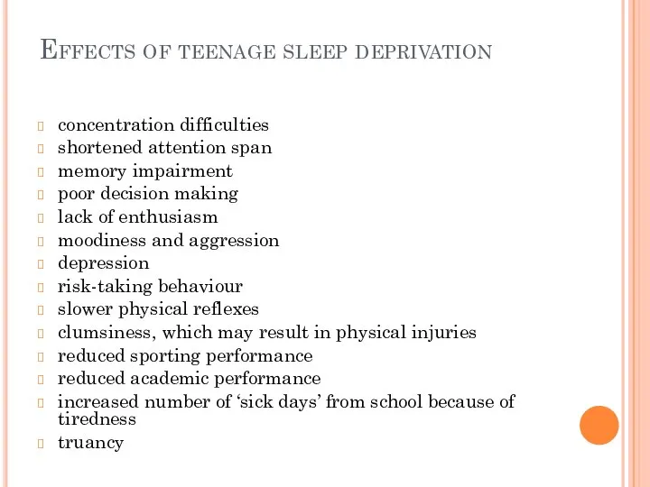 Effects of teenage sleep deprivation concentration difficulties shortened attention span memory impairment