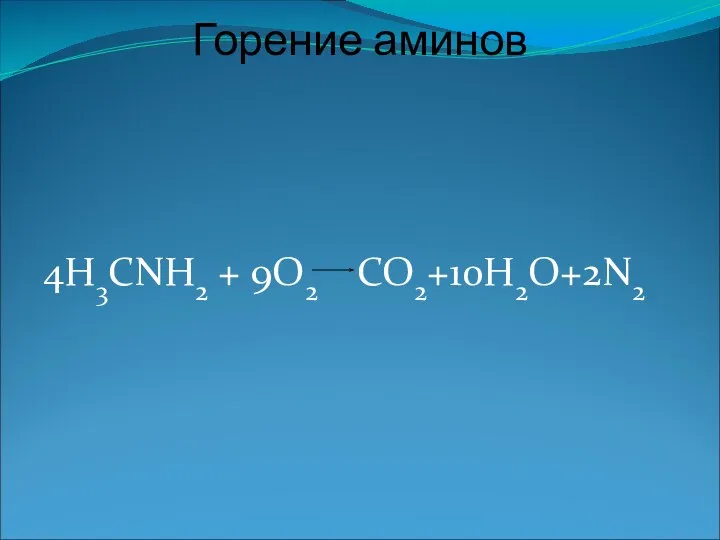 Горение аминов 4H3CNH2 + 9O2 CO2+10H2O+2N2