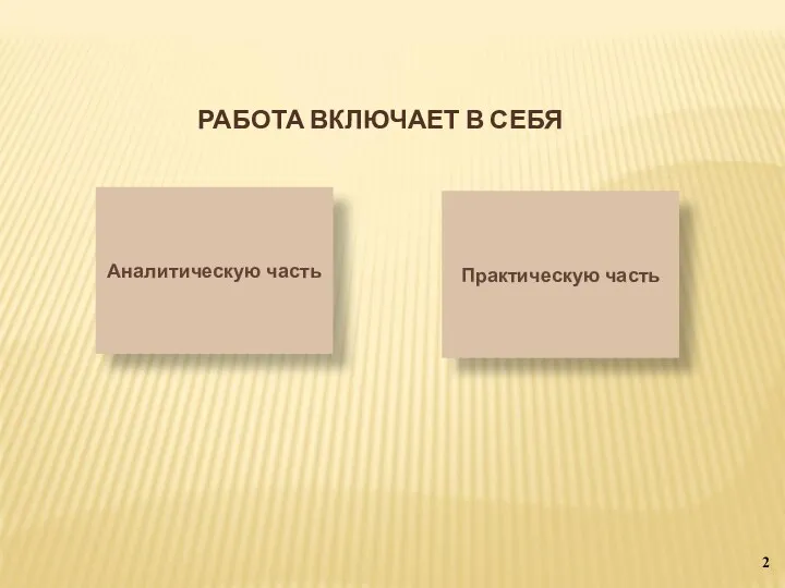 РАБОТА ВКЛЮЧАЕТ В СЕБЯ Аналитическую часть 2 Практическую часть