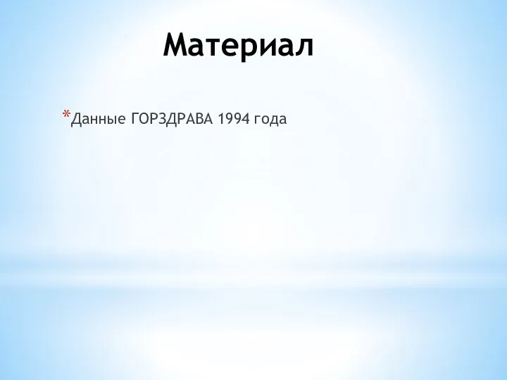 Материал Данные ГОРЗДРАВА 1994 года