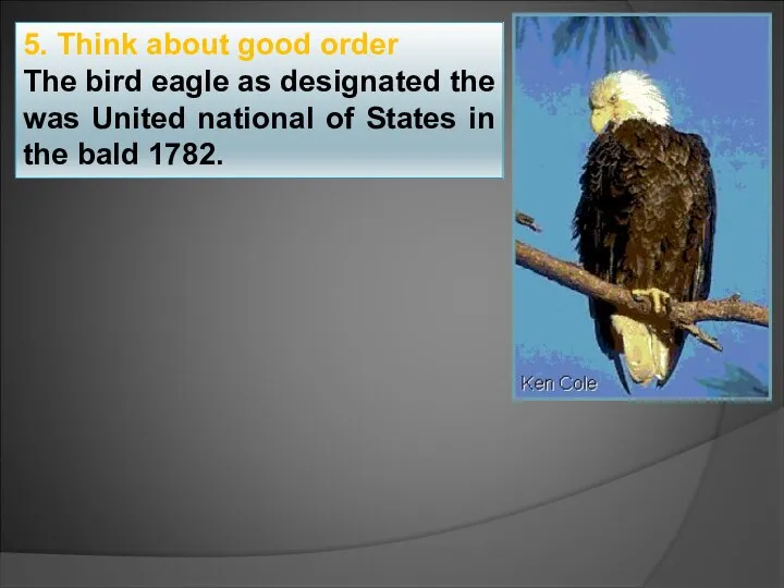 5. Think about good order The bird eagle as designated the was