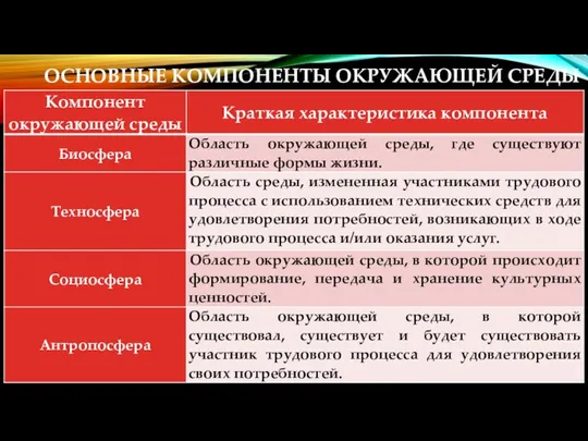 ОСНОВНЫЕ КОМПОНЕНТЫ ОКРУЖАЮЩЕЙ СРЕДЫ