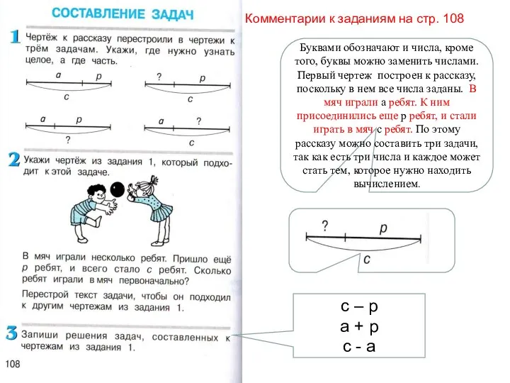 Комментарии к заданиям на стр. 108 Буквами обозначают и числа, кроме того,