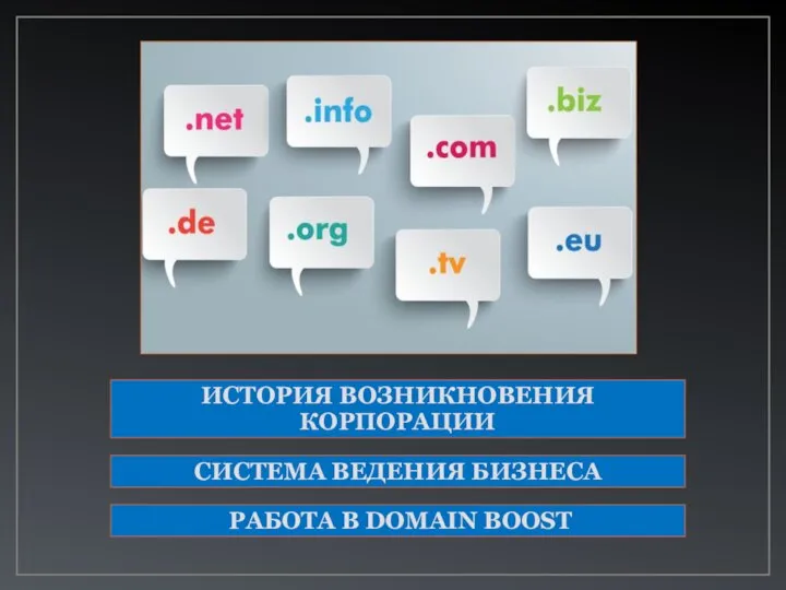 ИСТОРИЯ ВОЗНИКНОВЕНИЯ КОРПОРАЦИИ СИСТЕМА ВЕДЕНИЯ БИЗНЕСА РАБОТА В DOMAIN BOOST