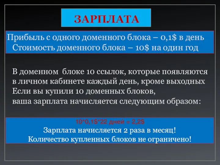 В доменном блоке 10 ссылок, которые появляются в личном кабинете каждый день,