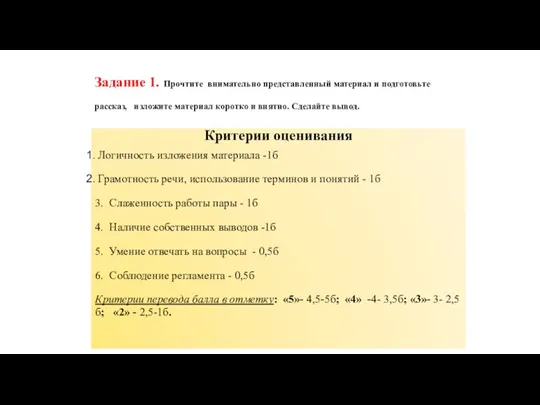 Задание 1. Прочтите внимательно представленный материал и подготовьте рассказ, изложите материал коротко