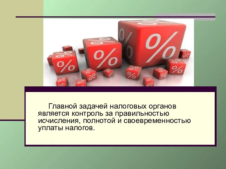 Главной задачей налоговых органов является контроль за правильностью исчисления, полнотой и своевременностью уплаты налогов.