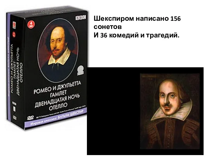 Шекспиром написано 156 сонетов И 36 комедий и трагедий.