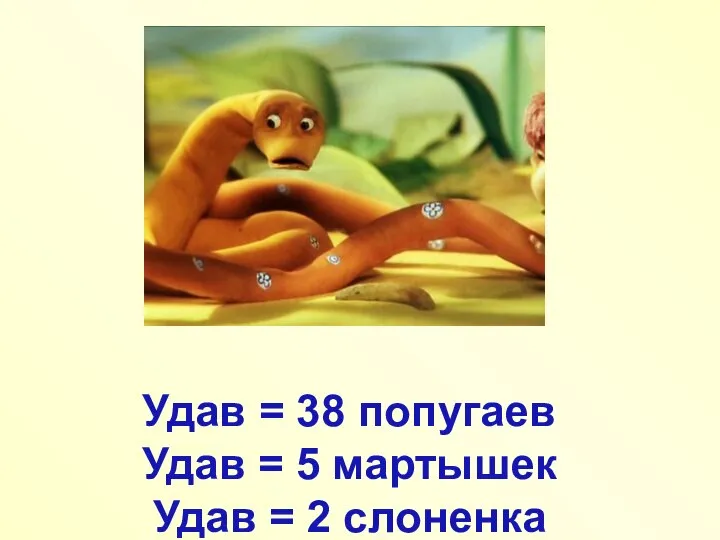 Удав = 38 попугаев Удав = 5 мартышек Удав = 2 слоненка