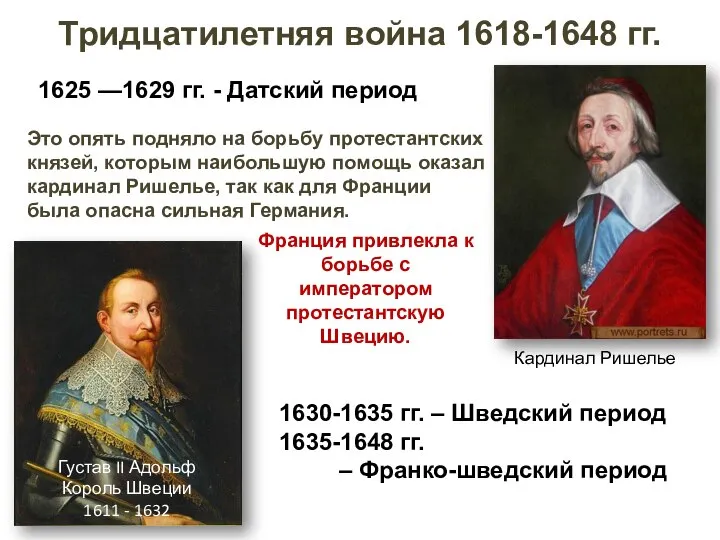 1625 —1629 гг. - Датский период Тридцатилетняя война 1618-1648 гг. Это опять