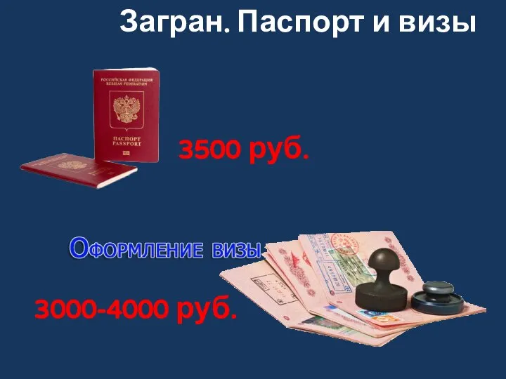 Загран. Паспорт и визы 3500 руб. 3000-4000 руб.