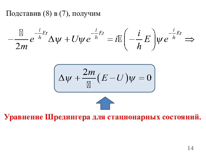 Подставив (8) в (7), получим Уравнение Шредингера для стационарных состояний.
